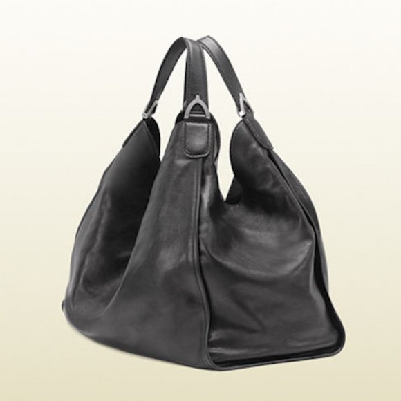 NWT Gucci Black Soft Stirrup Washed Leather Shoulder Bag - Picture 3 of 8